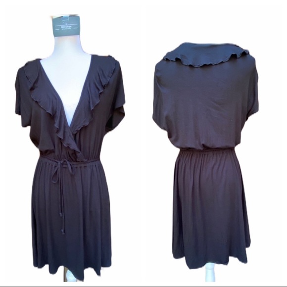 Gap Wrap Dress Black with Ruffle Neckline - Picture 1 of 10